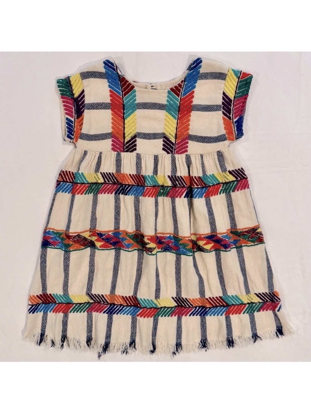 Pink Chicken Suri Dress Girls 4 4T Multicolor Embroidery Striped Cotton Canvas
